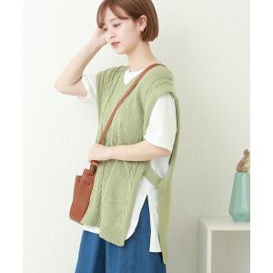 ニット ケーブル柄サイドオープンニットベスト+天竺PO　セット