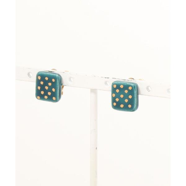 イヤリング irodori/金彩dot earring（square深緑） レディース