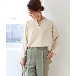 シャツ ブラウス とろみ素材2wayキーネック長袖ブラウス