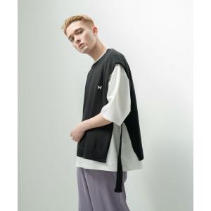 ベスト バタフライ刺繍サイドベルトニットベスト