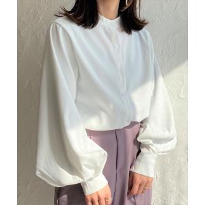 ブラウス シャツ バンドカラーボリューム袖長袖シャツ レディース