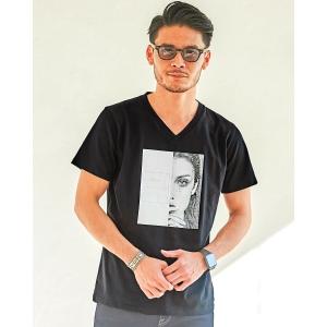 tシャツ Tシャツ 『GOSTAR DE FUGA』ガールズフォトプリントVネック半袖Tシャツ