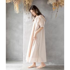 ワンピース 【2021SS新作】コットン・4段フリルティアードスリーブ・ロングシャツミルフィーユワンピース（裏地付き）