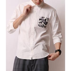 メンズ シャツ ブラウス GLOVEHOUSERED 日本製　オックスポケット切り替え7分袖シャツ｜zozo