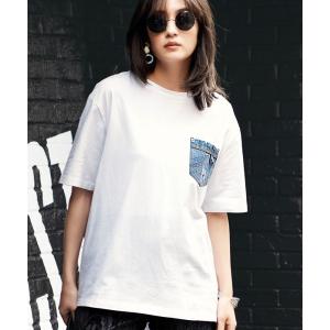 レディース tシャツ Tシャツ デニムポケットバックねじりＴシャツ｜zozo