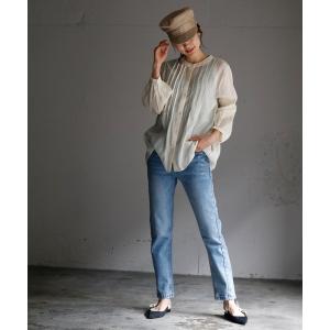 シャツ ブラウス シースルーデザインボリュームスリーブロング丈シャツ レディース