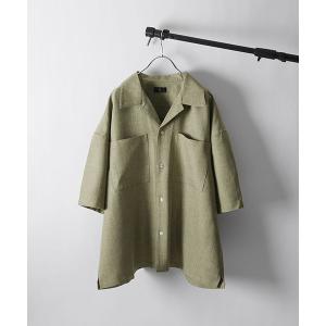 シャツ ブラウス 麻風開襟ビッグシルエットオーバー半袖シャツ