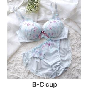 下着女性 上下セット デイジーモチーフ×エンブロイダリーレース　B-Ccup