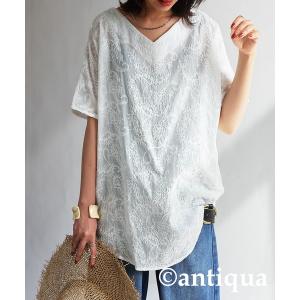 tシャツ 綿100%ペイズリー柄刺繍ドルマントッ...の商品画像