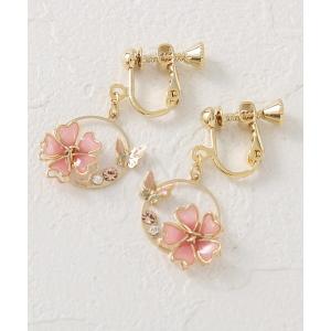 イヤリング 桜＆蝶モチーフリングイヤリング レディース