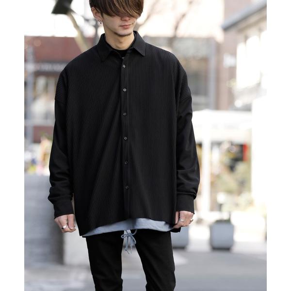 シャツ クレープ タック プリーツ コンビ シャツ セットアップ対応可 メンズ