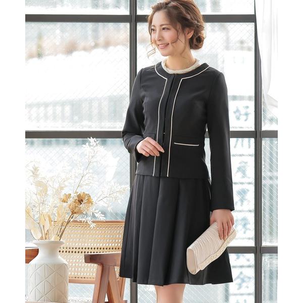 セットアップ スーツセット レディース パイピングジャケット 半袖 フレア ミモレ丈 膝丈 ワンピー...