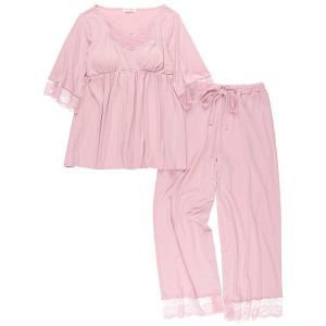 ルームウェア パジャマ シンプル×レース　カップ付き　パジャマ(セットアップ)
