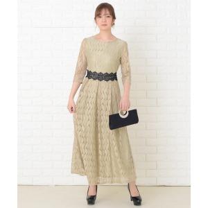 ドレス リーフ柄 総レース 七分袖ロングワンピースの商品画像