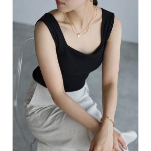 タンクトップ ノースリーブ 「Fizz/フィズ」　カップ付き　スクエアネック　ワイドリブタンクトップ レディース