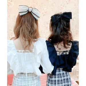 ヘアクリップ 配色BIGリボン