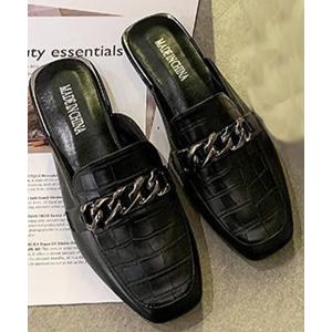 ローファー クロスチェーン付きスクエアトゥローファーミュール