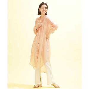 ワンピース シアーストライプシャツワンピース 長袖 レディース