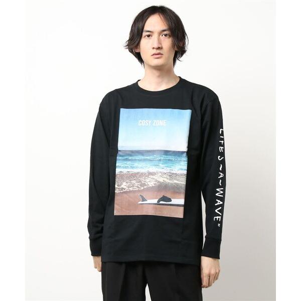 tシャツ /Bl/サーフプリント長袖Tシャツ 天竺 メンズ レディース