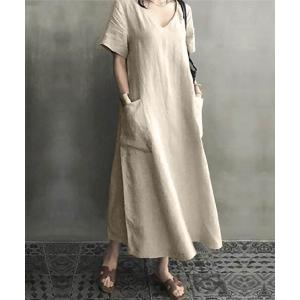 ワンピース 大人シルエット マキシ丈半袖ワンピース レディース