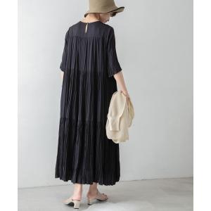 ワンピース 5分袖ランダムプリーツティアードワンピース