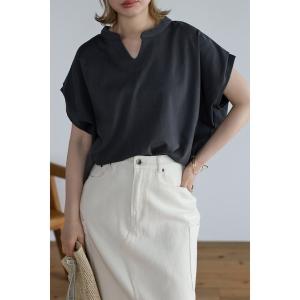 tシャツ フレンチスリーブキーネックトップス レディース