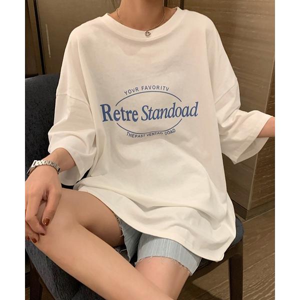 tシャツ ビッグシルエット ルーズ シンプル ロゴ オーバーサイズ 半袖 Tシャツ レディース メン...