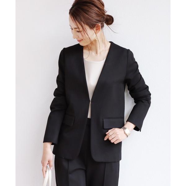 ジャケット テーラードジャケット ポンチVネックノーカラージャケット レディース