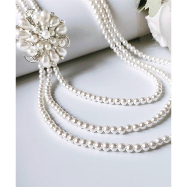 ネックレス ブローチ付き2Way3連フェイクパールネックレス レディース