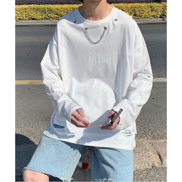tシャツ 「neos -addictive design-」ルーズシルエット チェーンデザイン ロン...