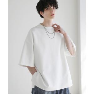 tシャツ Tシャツ メンズ サイドスリットコットンポンチビッグシルエット5分袖ドレープカットソー