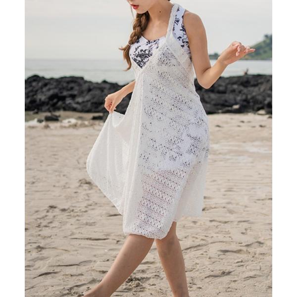 水着 レースワンピース付きタンキニセパレート3点セット水着 レディース