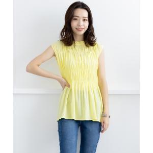 シャツ ブラウス シャーリングノースリーブブラウス