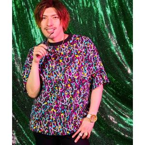 tシャツ Tシャツ 総柄スプラッターロゴ5分袖ワイドTシャツ
