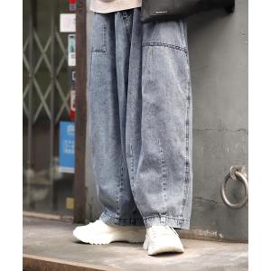 パンツ デニム ジーンズ バルーンシルエット ワイドルーズテーパードデニムパンツ「ファッションインフルエンサー