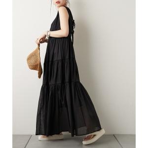 ワンピース バックリボン梯子ティアードノースリワンピース