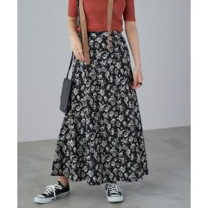 スカート フレア切り替えマーメイドシルエットプリントロングスカート