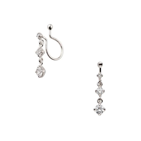 イヤリング K10WG 3ストーンイヤリング レディース