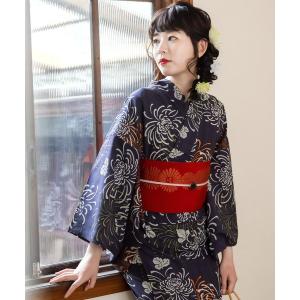 utatane 浴衣 浴衣3点セット 綿麻 紺色の麻の葉と鞠 レディース