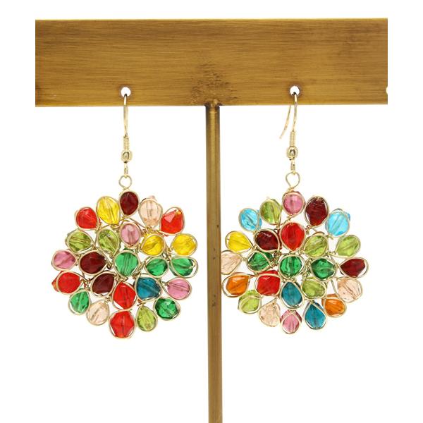 ピアス 「チャイハネ」ガラスビーズフラワーピアス レディース