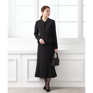 スーツ レディース 「喪服」ソフトスタンドネックジャケット・スクエアネックブラウス・マーメイドラインスカート　3点セットブラックアフォーマルンサンブル