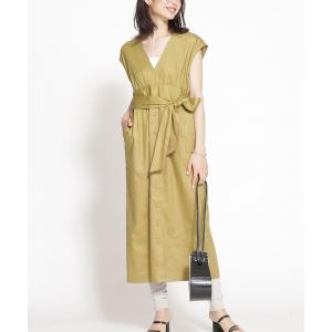 ワンピース ヘンプVネックワンピース ノースリーブ レディース