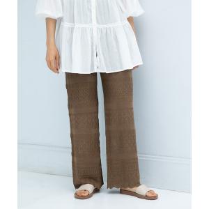 パンツ 洗えるクロシェセミワイドニットパンツ