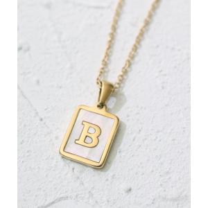 ネックレス シェルプレートイニシャルステンレスネックレス レディース