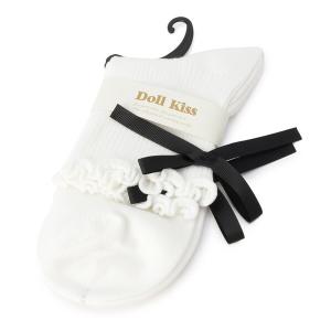 靴下 踵リボン付きメローリブクルーソックス　靴下 レディース