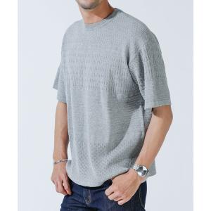 ニット リンクス柄切替クルーネックルーズニット 半袖