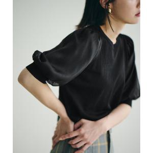 tシャツ Tシャツ 上品な雰囲気で魅せる袖オーガーンジー半袖プルオーバー