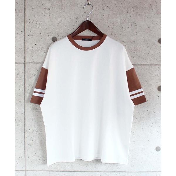 tシャツ ビッグシルエット袖ライン5分袖Tシャツ メンズ