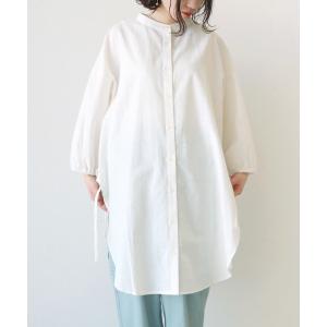 ブラウス シャツ 脇リボンバンドカラーチュニック レディース