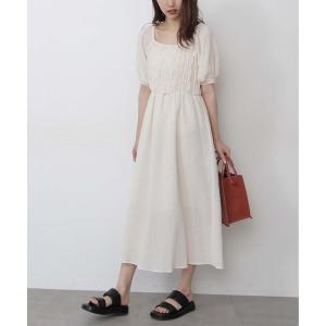 ワンピース スクエアネックシャーリング半袖ワンピース